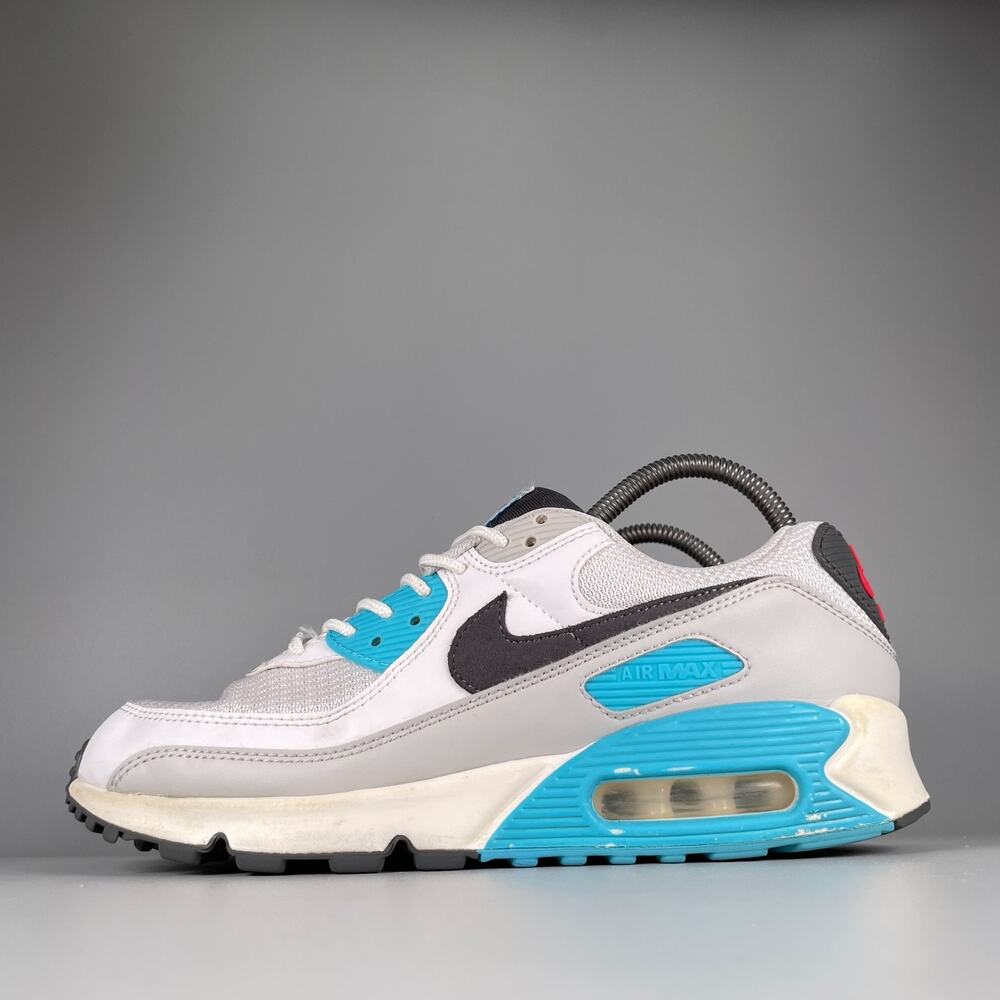 Nike Air Max 90 Men's Size 8.5 White Iron Grey Chlorine Blue Running Sneaker GUC
